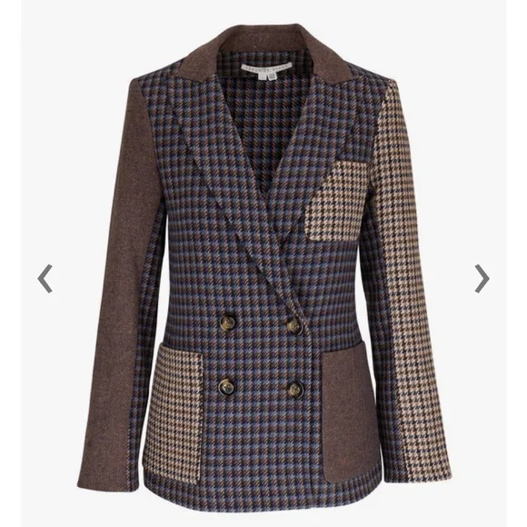 VERONICA BEARD | Faustine Dickey Houndstooth Mixed Media Jacket Blue Multi 00 - Picture 6 of 14